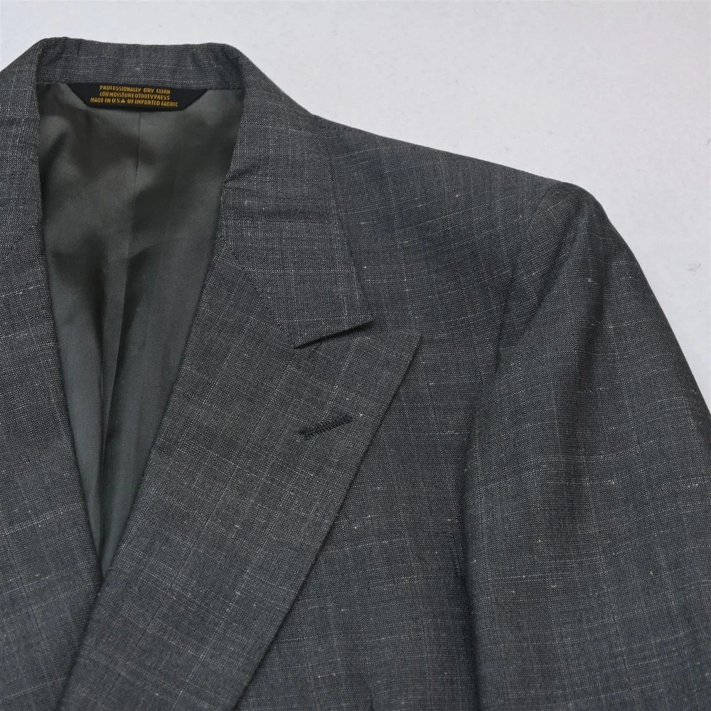 Vtg USA Made Double Breasted 38S 30x30 Gray Slub Check Mens Jacket Pants Suit